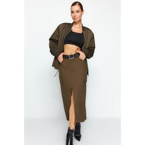 Trendyol Khaki Front Slit Detailed Midi Woven Skirt