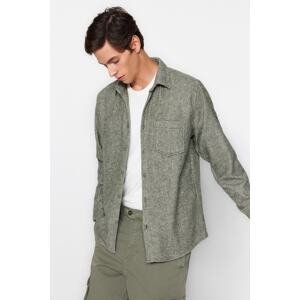 Trendyol Khaki Green Men's Regular Fit Diagonal Pattern Textured Thick Winter Shirt