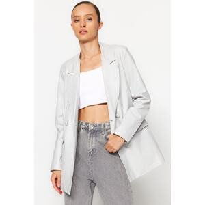 Trendyol Grey Faux Leather Regular Lited Double Breasted Closure Tkaná Blejzer Bunda