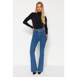 Trendyol modrý detail prešívania Svetlé džínsy s vysokým pásom