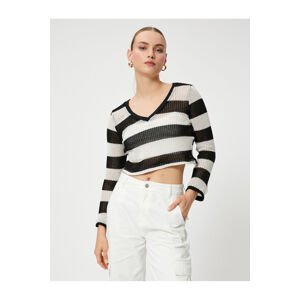 Koton Crop Sweater V-Neck Long Sleeve