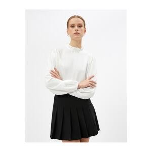 Koton Balloon Sleeve Blouse with Frilly Collar and Elastic Viscose Sleeves
