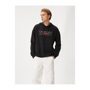 Koton Hooded Sweat Slogan Printed Pocket Detailed Long Sleeve Ribbon