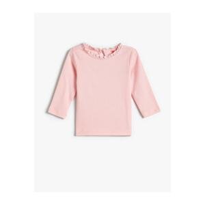 Koton T-Shirt Long Sleeve Round Neck Ruffle Detailed Camisole Cotton
