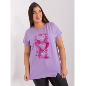 Light purple plus size cotton blouse with application