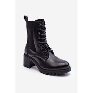 Women's leather heeled shoes black Esnar