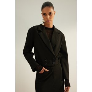 Trendyol Black Premium Crop Woven Blazer Jacket