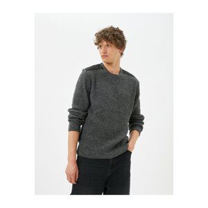 Koton Marked Sweater Slim Fit Textured Crew Neck Shoulder Detail