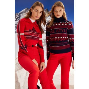 Trendyol Winter Essentials Červený polo výstrih vzorovaný pletený sveter