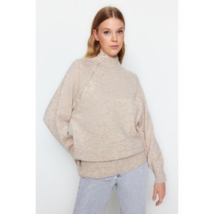 Trendyol Stone mäkký textúra zips detailný pletený sveter