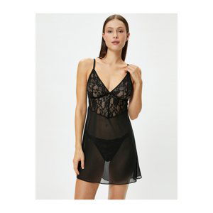 Koton Lace Nightgown V-Neck Thin Straps