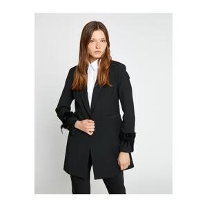 Koton Blazer Jacket Sleeves Feather Detailed Single Button