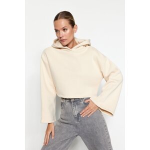Trendyol Exposed Stones Thick Fleece Inside Relaxed Cut Crop Spanish Sleeves Hooded Knitted Sweatshirt