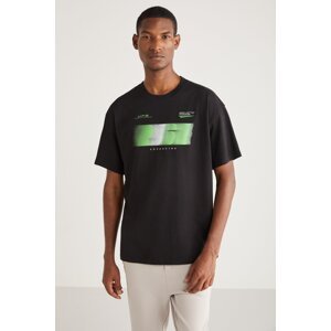 GRIMELANGE Collin Men's Oversize Fit 100% Cotton Thick Textured Printed T-shirt