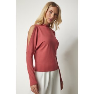 Happiness İstanbul Women's Dusty Rose High Collar Shoulder Decollete Knitwear Blouse