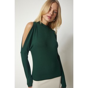 Happiness İstanbul Women's Emerald Green High Neck Decollete Knitwear Blouse