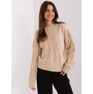 Light beige classic sweater with cables