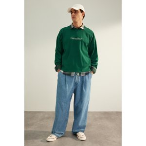 Trendyol Green Men's Oversize Premium Limited Edition Embroidered Text Cotton Sweatshirt.