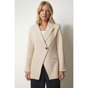 Happiness İstanbul Women's Cream Double Breasted Collar One-Button Blazer Jacket