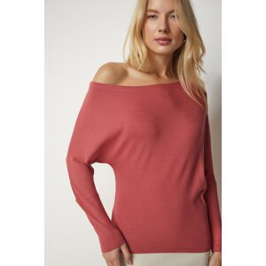 Happiness İstanbul Women's Pale Pink Boat Neck Knitwear Blouse