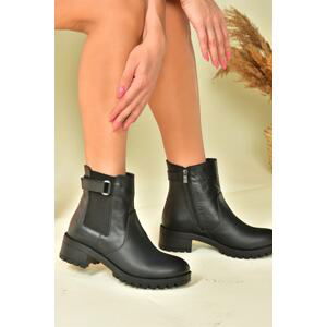 Fox Shoes Black Genuine Leather Women's Boots