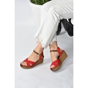 Fox Shoes Women's Red Linen Wedge Heeled Shoes
