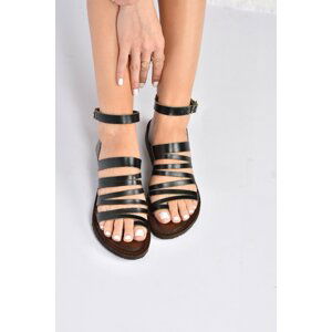 Fox Shoes Black Genuine Leather Women Sandals