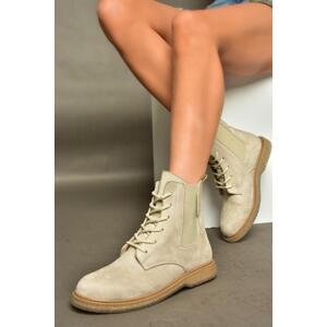 Fox Shoes R374961902 Beige Suede Women's Classic Boots with Elastic Side