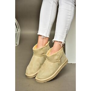 Fox Shoes R612018402 Beige Women's Suede Ankle Boots with Pile Inner Ankle