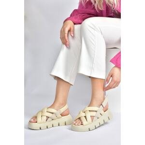 Fox Shoes Women's Beige Fabric Thick-soled Sandals