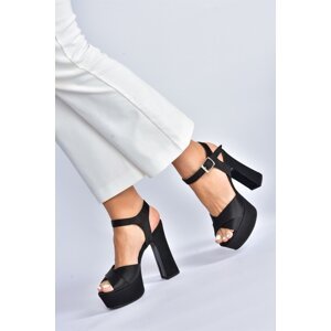 Fox Shoes Women's Black/Black Satin Fabric Platform Heels Evening Dress Shoes