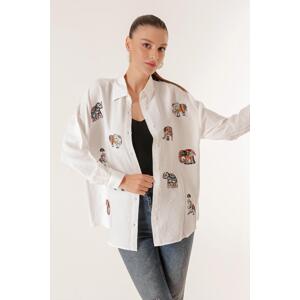 By Saygı Elephant Embroidery Oversize Crepe Linen Shirt