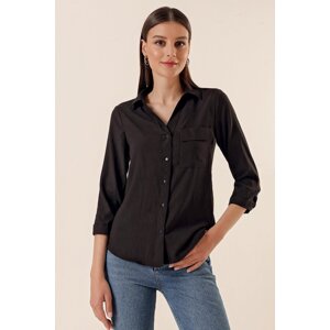 By Saygı Polo Neck Shirt with One Pocket, Black