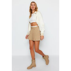 Trendyol Beige Double-Belt Detail Pleated Mini Woven Skirt