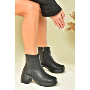 Fox Shoes Black Thick Short Women's Heeled Daily Boots