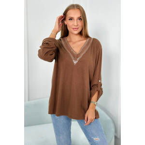 Viscose blouse with decorative mocca lace