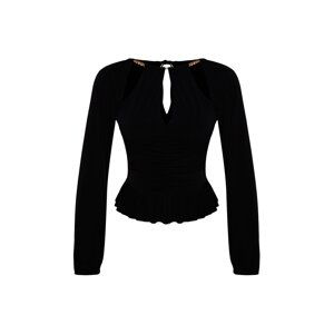 Trendyol Black Window/Cut Out Detailed Accessory Knitted Blouse