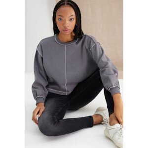 Trendyol Anthracite More Sustainable Thick Stitched Knitted Sweatshirt with Fleece Fleece.