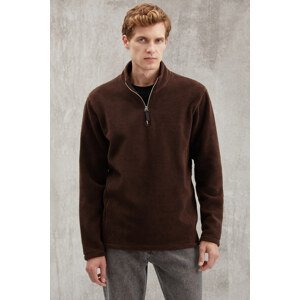 GRIMELANGE Hayes Men's Fleece Half Zipper Leather Accessories Thick Textured Comfort Fit Bitter Brown Fleece