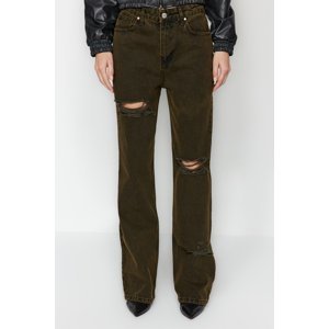 Trendyol Viacfarebné vyblednuté efektové vintage roztrhané džínsy s vysokým pásom so širokými nohavicami