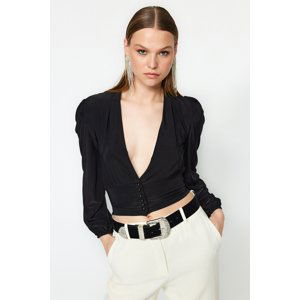 Trendyol Black Buttoned Deep V-Neck Blouse