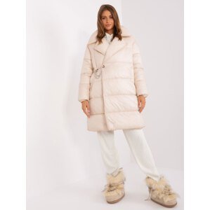 Light beige quilted winter jacket with pockets