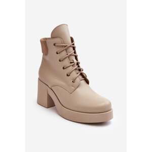 Women's High Heeled Leather Ankle Boots Beige Lemar Leocera