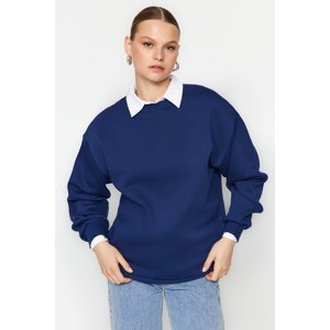 Trendyol Navy Blue Oversize/Comfortable fit Basic Crew Neck Thick/Fleece Knitted Sweatshirt