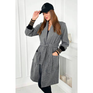 Coat tied with ribbing on the sleeve gray