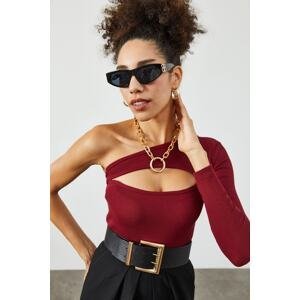 XHAN Women's Burgundy Camisole Blouse with Decollete
