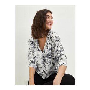 LC Waikiki Women's Jacket Collar Printed Short Sleeve Viscose Shirt