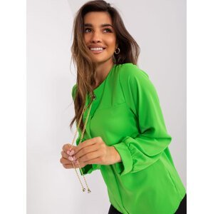 Light green formal blouse with round neckline