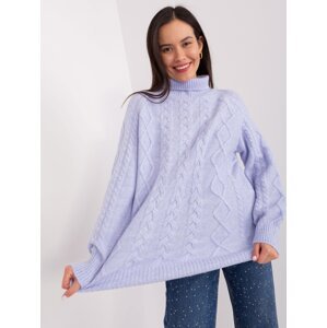 Light purple women's sweater with cables