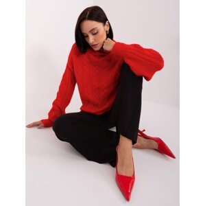 Red Loose Women's Sweater With Cables